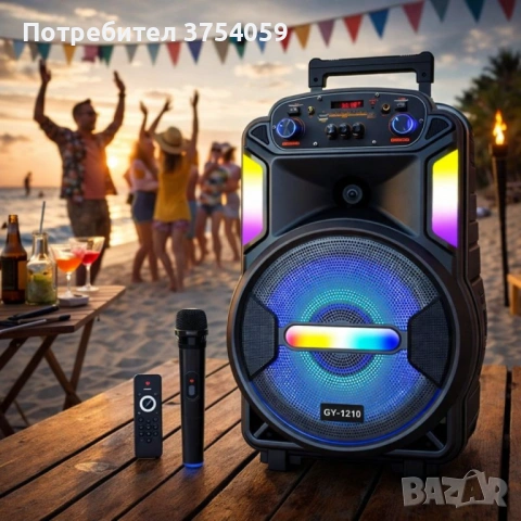 Мощна парти тонколона – двоен 8" говорител, 40W RMS, Bluetooth, караоке и LED светлини