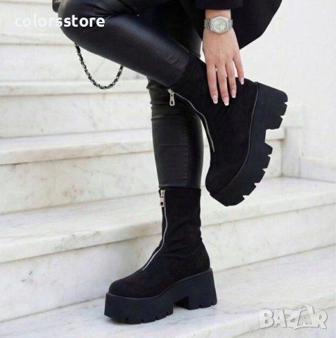 Боти на платформа - черен велур - LT10 