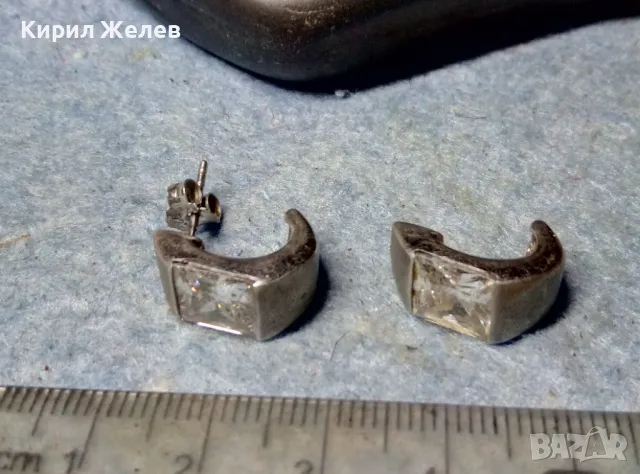 СТАРИ СРЕБЪРНИ ОБЕЦИ СРЕБРО 925 с ФАСЕТИРАН ЛАБОРАТОРЕН МОЙСАНИТ 1-та с НУЖДА от ЗАКОПЧАЛКА 49734, снимка 5 - Обеци - 48987305