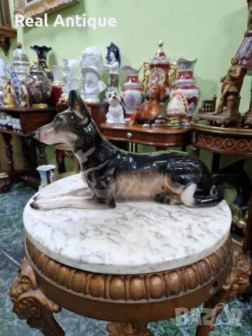 Голяма рядка антикварна колекционерска немска порцеланова фигура статуетка куче , снимка 1