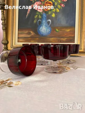 LUMINARC "Ruby Red cavalier".Ретро рубинено червени чаши за шампанско 8 броя. Отлично състояние., снимка 6 - Антикварни и старинни предмети - 48912505