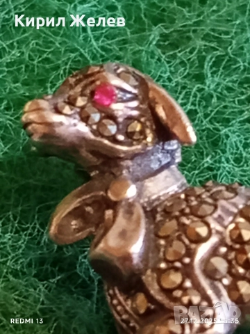 Винтидж сребърна брошка в формата на АГНЕ с МАРКЕЗИТ и РУБИНИ Ретро Арт бижу 41072, снимка 3 - Антикварни и старинни предмети - 52912981