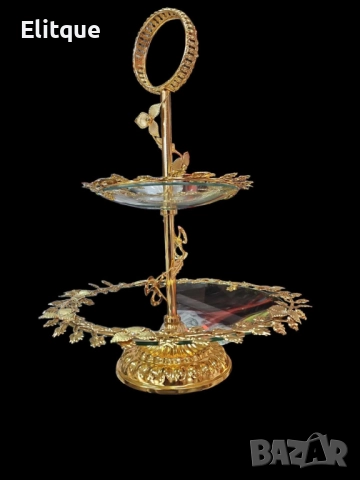 Луксозна двуетажна декорация със стъклени основи, елегантна поставка за бижута