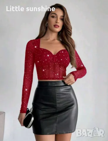 Парти бордо топ с блестящи елементи, снимка 4 - Корсети, бюстиета, топове - 49731013
