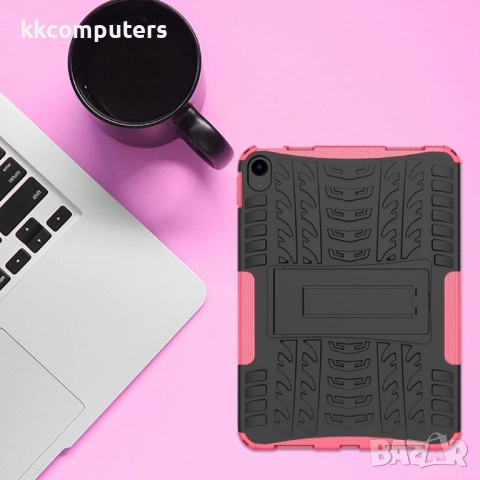 Удароустойчив калъф за Apple iPad (2025) / 10.9 (2022) с Гумена Текстура и Стойка, TPU+PC - Черен, Ч, снимка 5 - Калъфи, кейсове - 52039100