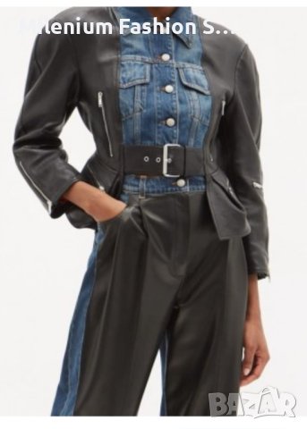 Уникално дамско кожено яке с дънков елемент