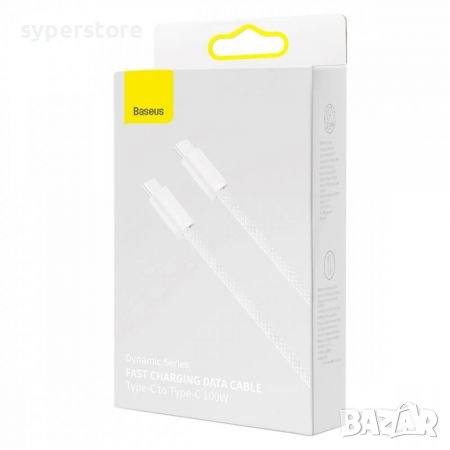 Кабел USB Type C - Type C M/M 2m 100W Baseus CALD000302 Бяла оплетка Cable USB Type-C to Type-C, снимка 4 - USB кабели - 38557593