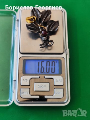 Сребърен медальон брошка с гранат 925, снимка 9 - Колиета, медальони, синджири - 50779253