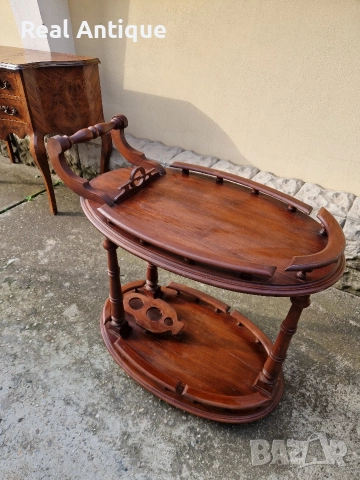 Страхотна антикварна белгийска количка за сервиране масив дърворезба , снимка 3 - Антикварни и старинни предмети - 52653390