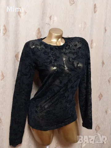 М Черна еластична прозрачна блуза с релефни кадифени цветя , снимка 7 - Блузи с дълъг ръкав и пуловери - 48494939
