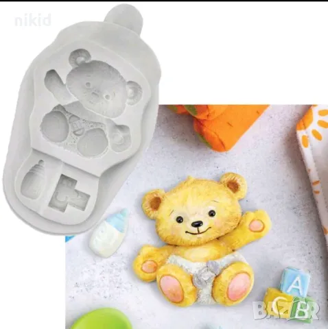Мече кубчета бебешка бутилка шише бебешки силиконов молд форма фондан шоколад гипс