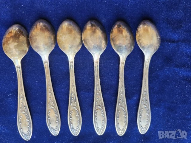 Лъжички за кафе, сладко - комплект 6 бр. дълбоко посребрен мелхиор, мод."Пламя", от СССР, неползвани, снимка 4 - Прибори за хранене, готвене и сервиране - 51177971