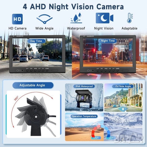 ПРО система за видеонаблюдение Podofo: 9" монитор + 4 камери за камиони, кемпери , снимка 3 - Аксесоари и консумативи - 52793160