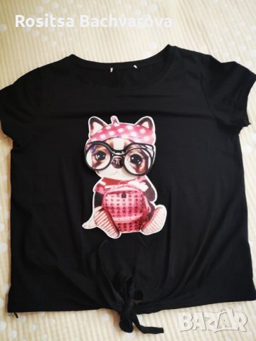 Черен топ с 3D картинка, S/M размер, снимка 3 - Корсети, бюстиета, топове - 28888577