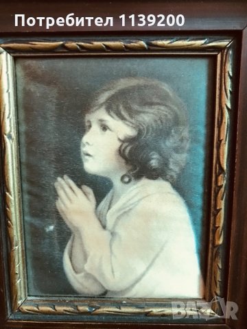 2бр френски винтидж картини молещо се момиче и момче щампа върху плат, снимка 8 - Картини - 32721197