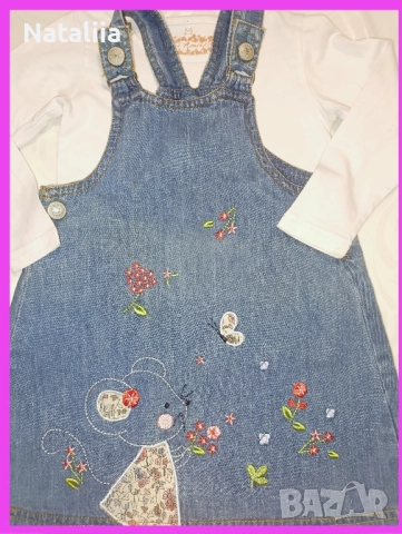 Комплект за момиче 2 г. (23 м.) — дънкова рокля + тениска с дълъг ръкав, снимка 2 - Комплекти за бебе - 51846965