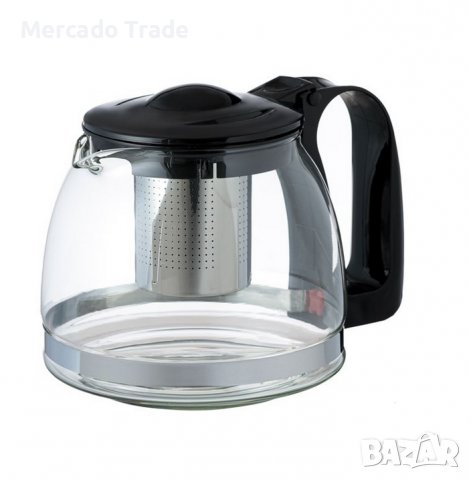 Чайник с филтър Mercado Trade, Стъкло, Неръждаема стомана, 1,25 л, Прозрачен, снимка 1 - Аксесоари за кухня - 38563701