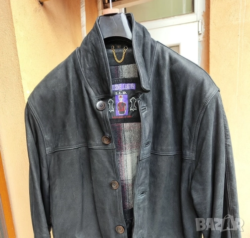 Кожено яке (набук) с вълнена подплата, черно, размер L , снимка 5 - Якета - 51878741