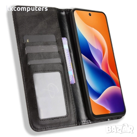 Кожен калъф и Протектор за TCL 60 SE / TCL 605 4G| Ретро кожен дизайн | Магнитно затваряне | Черен, , снимка 5 - Калъфи, кейсове - 52051030