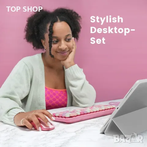 Perixx PERIDUO-802PK Bluetooth мини клавиатура и мишка - розово, снимка 5 - Клавиатури и мишки - 49500297