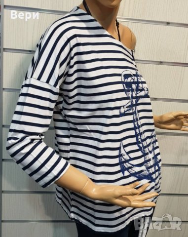 Нова дамска моряшка блуза с паднало рамо, трансферен печат Котва, снимка 14 - Блузи с дълъг ръкав и пуловери - 28375572
