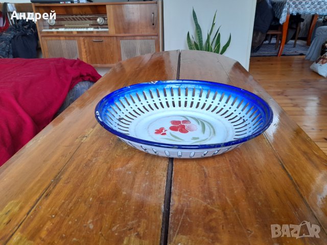 Стара емайлирана чиния,фруктиера #2