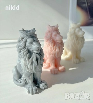 3D Кралски Лъв с корона цилиндър силиконов молд форма калъп фондан гипс смола шоколад декор свещ