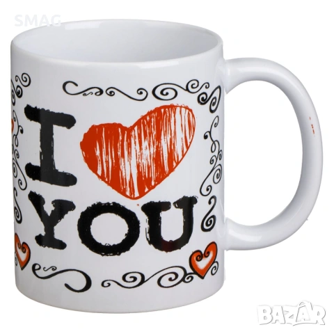 Керамична чаша бяла със сърца и надпис „I Love You“ – 340 мл_1253702
