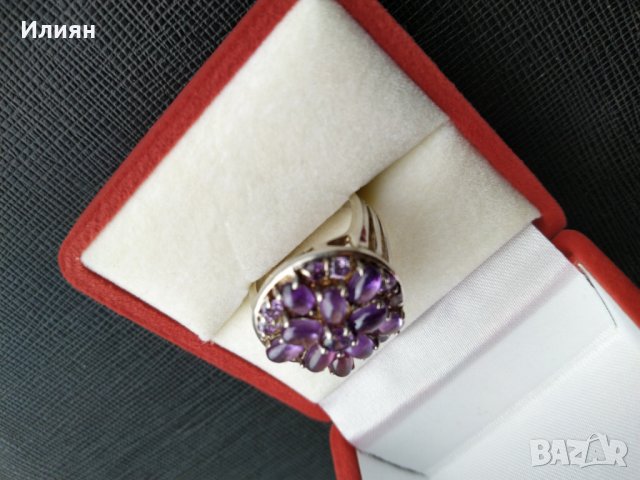 Сребърен пръстен с аметисти, снимка 3 - Пръстени - 28322297