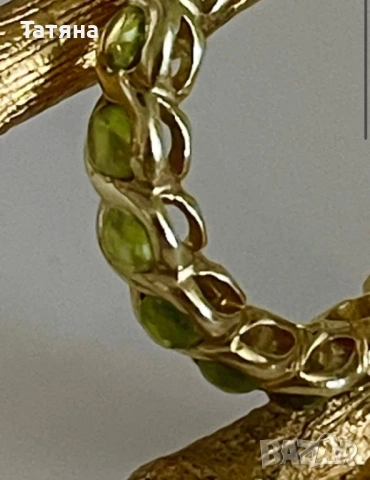 красив позлатен сребърен пръстен с вложки от оливин/перидот. сръбро 925, P.53, снимка 7 - Пръстени - 53136298