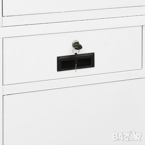 Офис шкаф, бял, 90x40x180 см, стомана и закалено стъкло, снимка 7 - Шкафове - 43785071