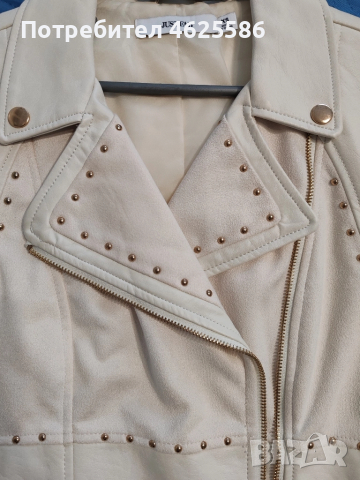 Бежово кожено яке , снимка 2 - Якета - 52087682
