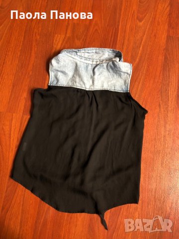 Дамска лятна черна риза с дънкови елементи, снимка 3 - Ризи - 33339494