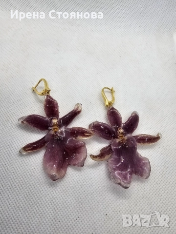 Обеци с естествен цвят на орхидея , снимка 6 - Обеци - 52387375