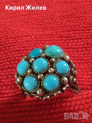 СТАРИНЕН СРЕБЪРЕН ТЮРКОАЗЕН ВЪЗРОЖДЕНСКИ ПРЪСТЕН ЕСТЕСТВЕН ТЮРКОАЗ СРЕБРО КУЮМДЖИЙСКА РАБОТА 22627, снимка 18 - Антикварни и старинни предмети - 33045324