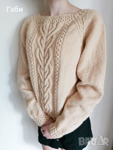 Ръчно плетен пуловер с аранови елементи , снимка 5 - Блузи с дълъг ръкав и пуловери - 23873451