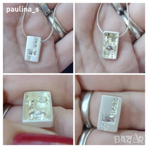 Два броя / Сребърна висулка с розов корал и циркон / проба 925 / , снимка 8 - Колиета, медальони, синджири - 42337886