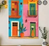 Мечтателна улична сцена: Динамично изкуство на цветни сгради, снимка 4