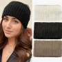 Зимна плетена лента за глава коса памучна кафява, снимка 3