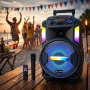 Мощна парти тонколона – двоен 8" говорител, 40W RMS, Bluetooth, караоке и LED светлини, снимка 1