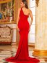 Дълга червена рокля с цепка, снимка 6