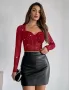 Парти бордо топ с блестящи елементи, снимка 4