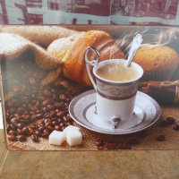 Метална табела кафе бучки захар кроасан кексче мъфин среща порцелан, снимка 1 - Изкуствени цветя - 43121028