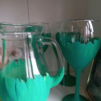 Комплекти чаши и кана в щрихи зелено, снимка 5 - Декорация за дома - 43741426