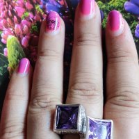 Интересен сребърен пръстен с Пурпурни Аметисти, снимка 3 - Пръстени - 38105772