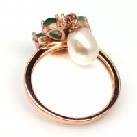 Уникален дамски сребърен пръстен със Смарагди,бял Топаз и бяла перла, снимка 3 - Пръстени - 37715198