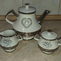 Английски порцелан сет за чай със сребърен кант, снимка 3 - Антикварни и старинни предмети - 43504569