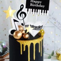 Happy Birthday пиано ноти ключ Сол музика музикален сет топери картон украса декор за торта парти, снимка 1 - Други - 32774093