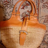 Сламена чанта с оранжеви елементи, снимка 1 - Чанти - 33226780