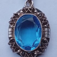Стара сребърна брошка със син топаз, снимка 2 - Антикварни и старинни предмети - 43735463